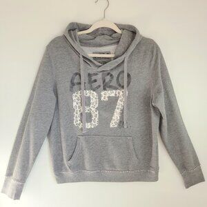 Aeropostale Light Grey Cheetah Design Long Sleeve Y2K Distressed Hoodie XL
